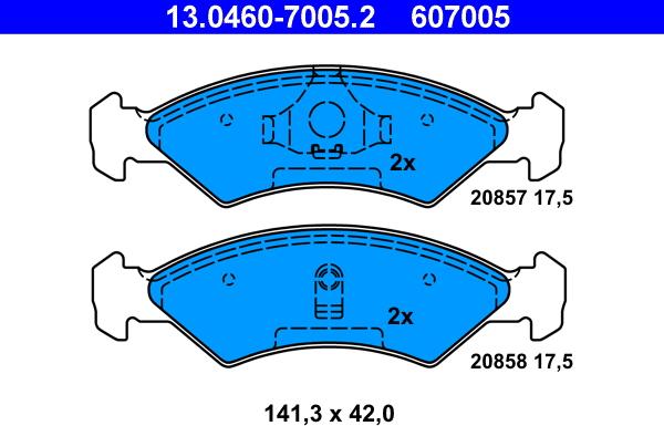 ATE 13.0460-7005.2 - Тормозные колодки, дисковые, комплект autospares.lv