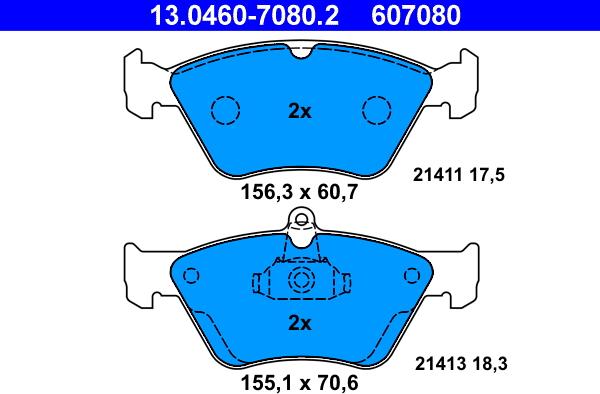 ATE 13.0460-7080.2 - Тормозные колодки, дисковые, комплект autospares.lv