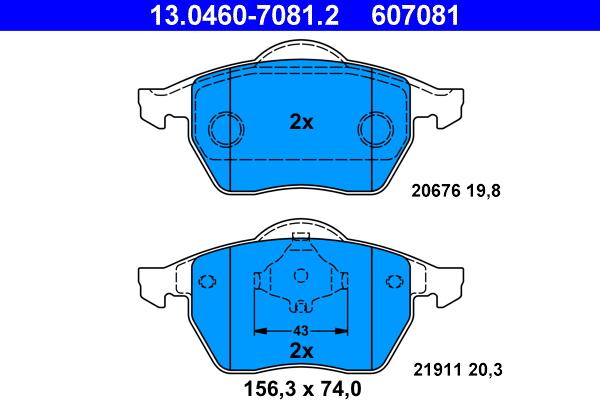 ATE 13.0460-7081.2 - Тормозные колодки, дисковые, комплект autospares.lv