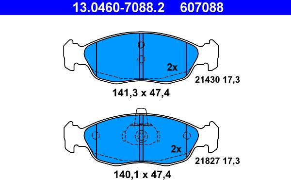 ATE 13.0460-7088.2 - Тормозные колодки, дисковые, комплект autospares.lv