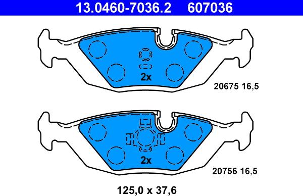 ATE 13.0460-7036.2 - Тормозные колодки, дисковые, комплект autospares.lv