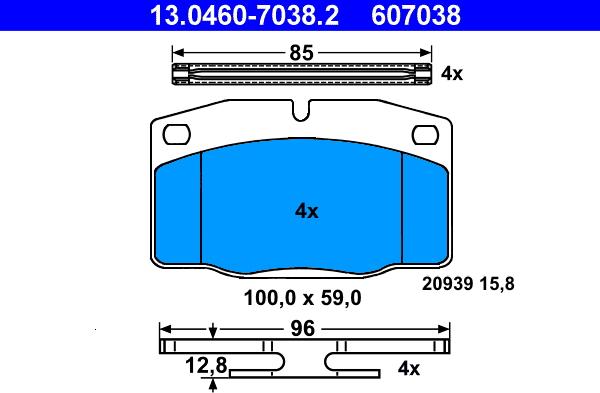 ATE 13.0460-7038.2 - Тормозные колодки, дисковые, комплект autospares.lv