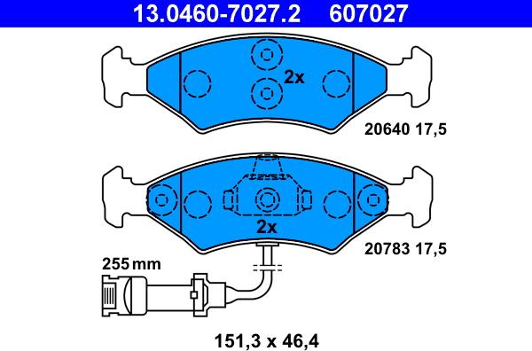 ATE 13.0460-7027.2 - Тормозные колодки, дисковые, комплект autospares.lv