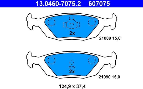 ATE 13.0460-7075.2 - Тормозные колодки, дисковые, комплект autospares.lv