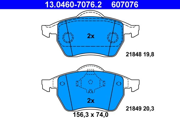 ATE 13.0460-7076.2 - Тормозные колодки, дисковые, комплект autospares.lv