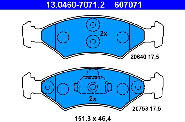 ATE 13.0460-7071.2 - Тормозные колодки, дисковые, комплект autospares.lv
