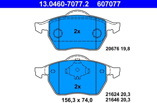 ATE 13.0460-7077.2 - Тормозные колодки, дисковые, комплект autospares.lv