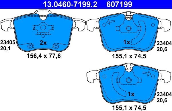 ATE 13.0460-7199.2 - Тормозные колодки, дисковые, комплект autospares.lv