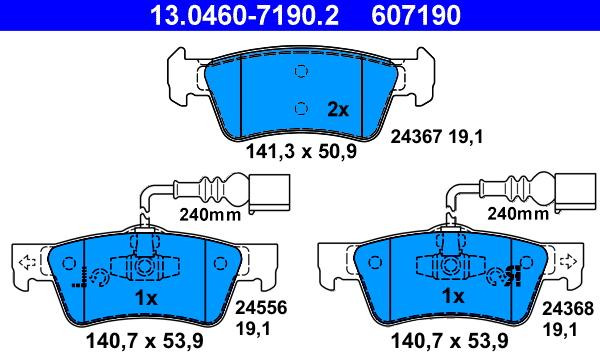 ATE 13.0460-7190.2 - Тормозные колодки, дисковые, комплект autospares.lv