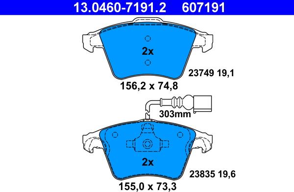 ATE 13.0460-7191.2 - Тормозные колодки, дисковые, комплект autospares.lv