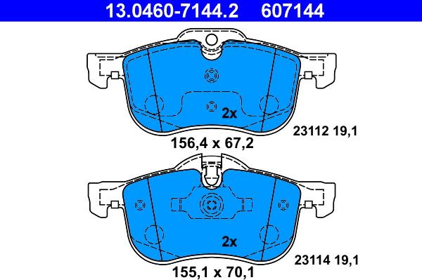 ATE 13.0460-7144.2 - Тормозные колодки, дисковые, комплект autospares.lv