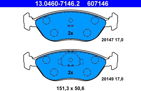 ATE 13.0460-7146.2 - Тормозные колодки, дисковые, комплект autospares.lv