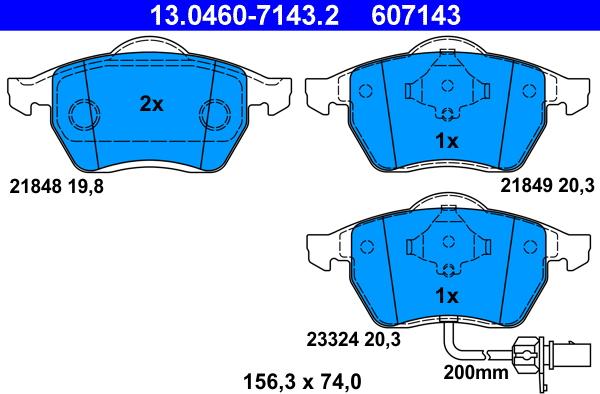 ATE 13.0460-7143.2 - Тормозные колодки, дисковые, комплект autospares.lv