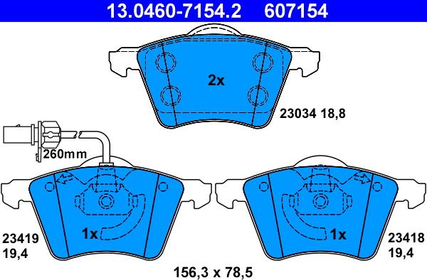 ATE 13.0460-7154.2 - Тормозные колодки, дисковые, комплект autospares.lv