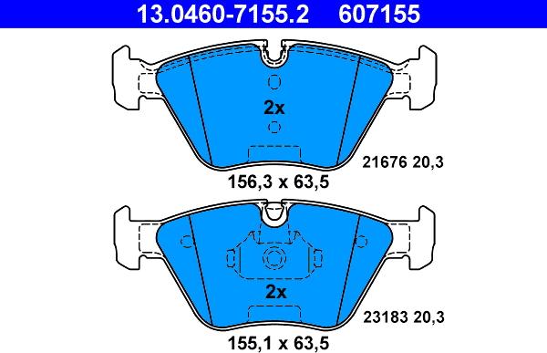 ATE 13.0460-7155.2 - Тормозные колодки, дисковые, комплект autospares.lv