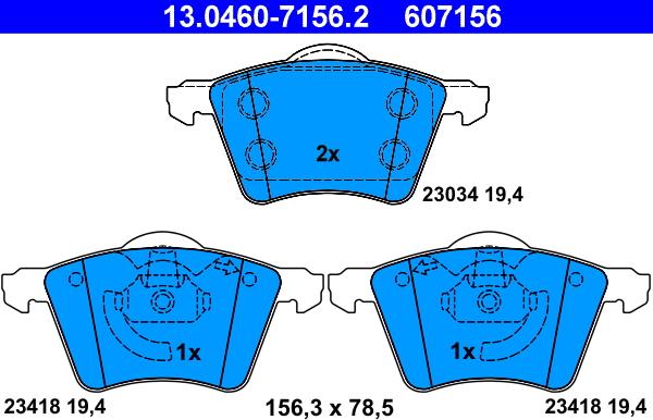 ATE 13.0460-7156.2 - Тормозные колодки, дисковые, комплект autospares.lv