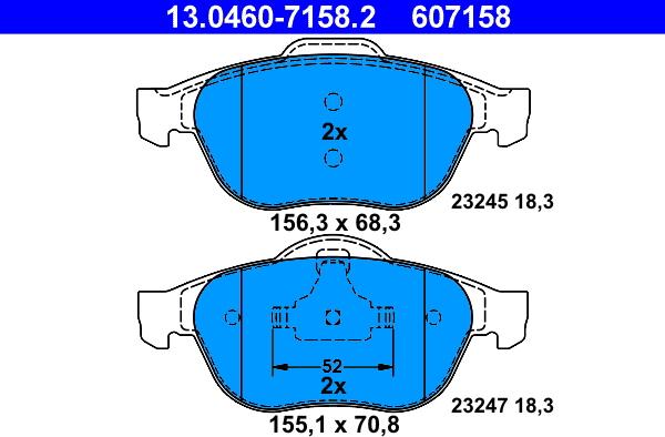 ATE 13.0460-7158.2 - Тормозные колодки, дисковые, комплект autospares.lv