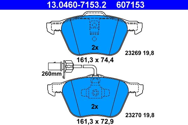 ATE 13.0460-7153.2 - Тормозные колодки, дисковые, комплект autospares.lv