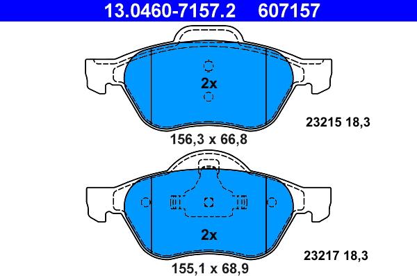 ATE 13.0460-7157.2 - Тормозные колодки, дисковые, комплект autospares.lv