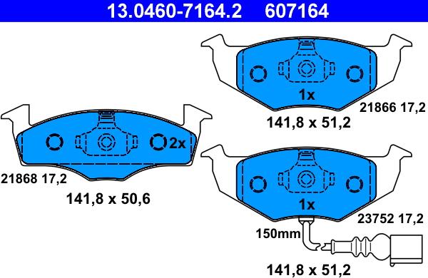 ATE 13.0460-7164.2 - Тормозные колодки, дисковые, комплект autospares.lv