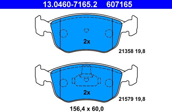 ATE 13.0460-7165.2 - Тормозные колодки, дисковые, комплект autospares.lv