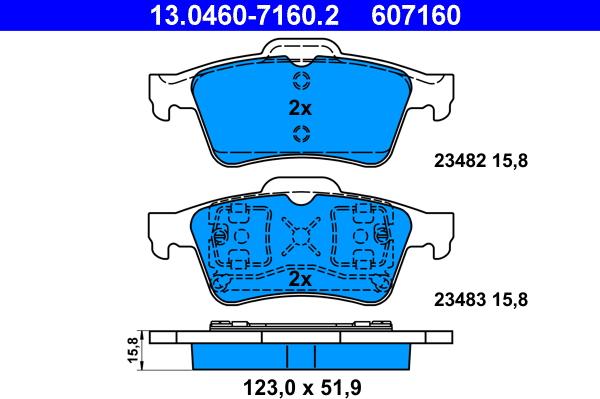 ATE 13.0460-7160.2 - Тормозные колодки, дисковые, комплект autospares.lv