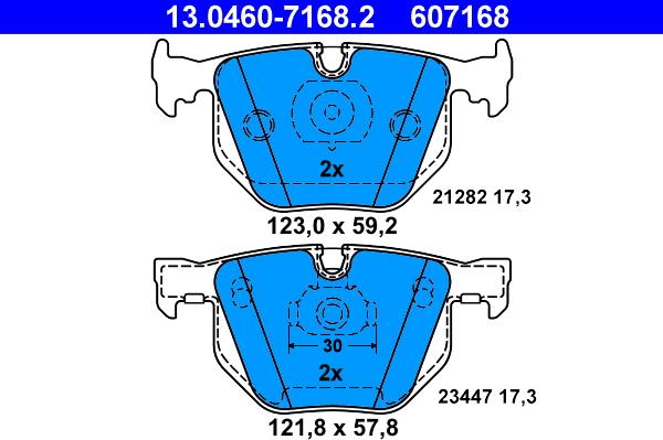 ATE 13.0460-7168.2 - Тормозные колодки, дисковые, комплект autospares.lv