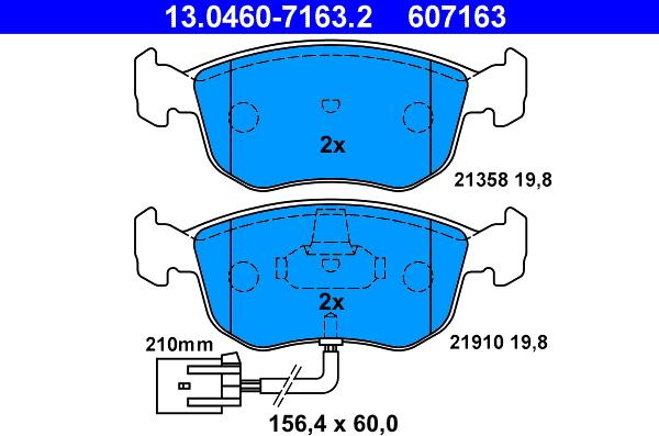 ATE 13.0460-7163.2 - Тормозные колодки, дисковые, комплект autospares.lv