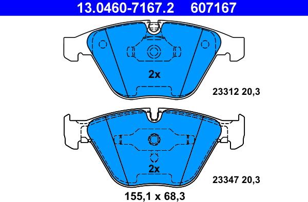 ATE 13.0460-7167.2 - Тормозные колодки, дисковые, комплект autospares.lv