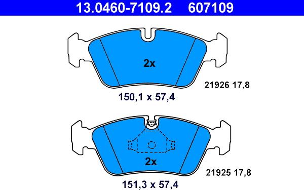 ATE 13.0460-7109.2 - Тормозные колодки, дисковые, комплект autospares.lv