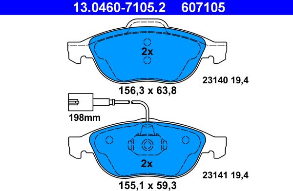 ATE 13.0460-7105.2 - Тормозные колодки, дисковые, комплект autospares.lv