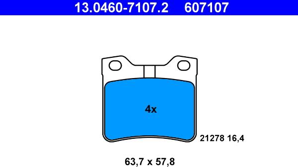 ATE 13.0460-7107.2 - Тормозные колодки, дисковые, комплект autospares.lv