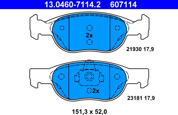 ATE 13.0460-7114.2 - Тормозные колодки, дисковые, комплект autospares.lv