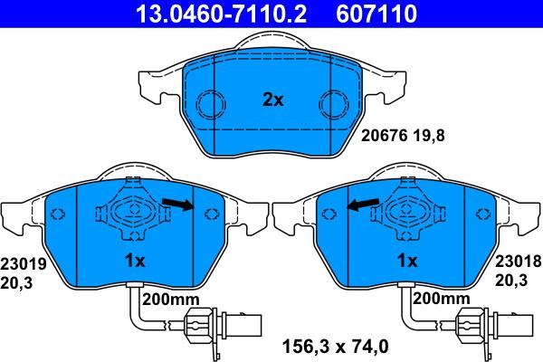 ATE 13.0460-7110.2 - Тормозные колодки, дисковые, комплект autospares.lv