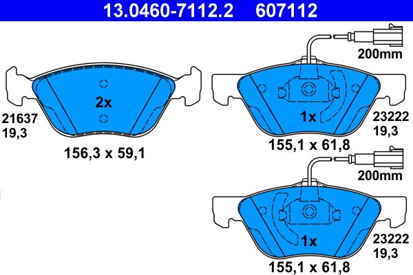 ATE 13.0460-7112.2 - Тормозные колодки, дисковые, комплект autospares.lv