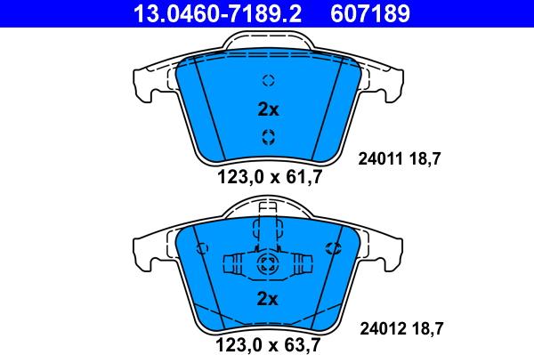 ATE 13.0460-7189.2 - Тормозные колодки, дисковые, комплект autospares.lv