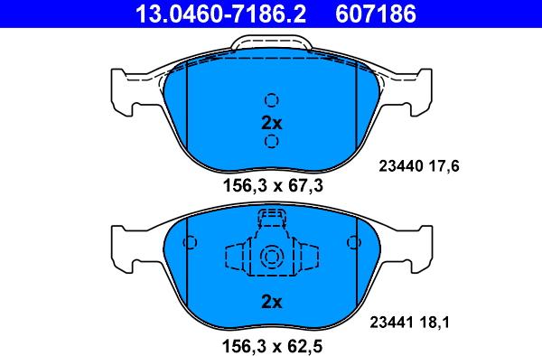 ATE 13.0460-7186.2 - Тормозные колодки, дисковые, комплект autospares.lv