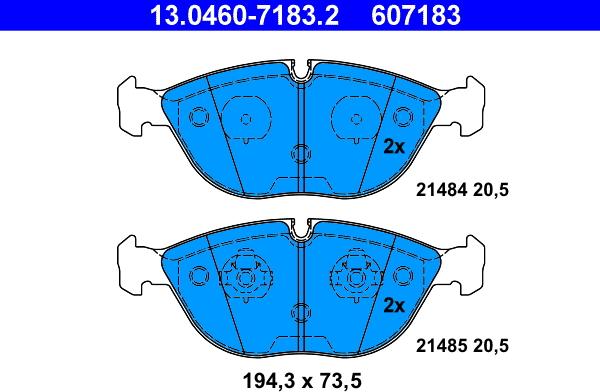 ATE 13.0460-7183.2 - Тормозные колодки, дисковые, комплект autospares.lv