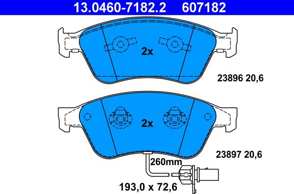 ATE 13.0460-7182.2 - Тормозные колодки, дисковые, комплект autospares.lv