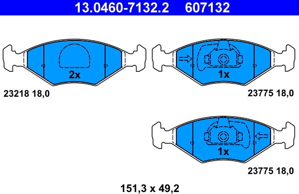 ATE 13.0460-7132.2 - Тормозные колодки, дисковые, комплект autospares.lv