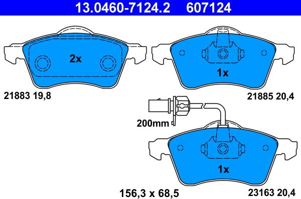 ATE 13.0460-7124.2 - Тормозные колодки, дисковые, комплект autospares.lv