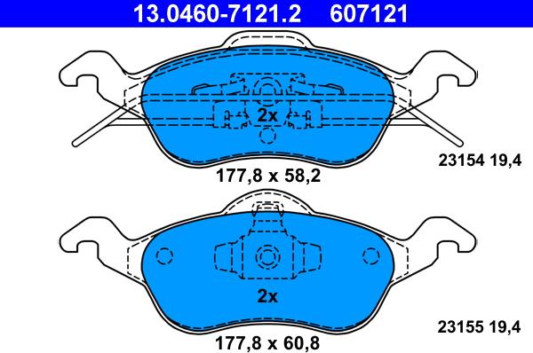 ATE 13.0460-7121.2 - Тормозные колодки, дисковые, комплект autospares.lv