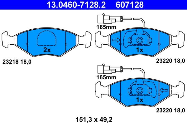 ATE 13.0460-7128.2 - Тормозные колодки, дисковые, комплект autospares.lv