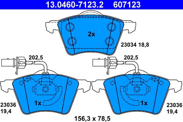 ATE 13.0460-7123.2 - Тормозные колодки, дисковые, комплект autospares.lv