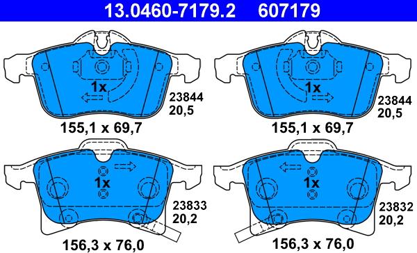 ATE 13.0460-7179.2 - Тормозные колодки, дисковые, комплект autospares.lv