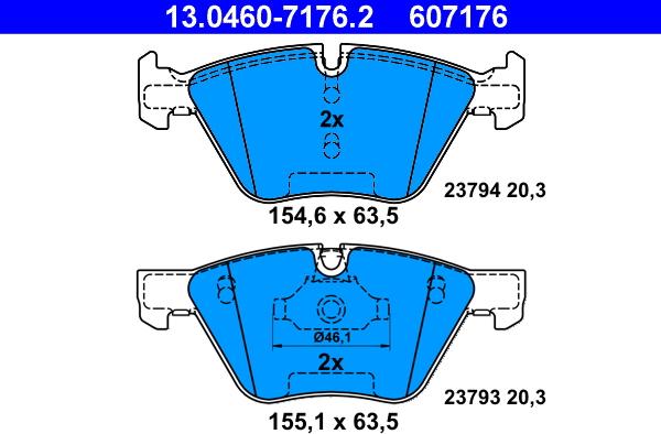 ATE 13.0460-7176.2 - Тормозные колодки, дисковые, комплект autospares.lv