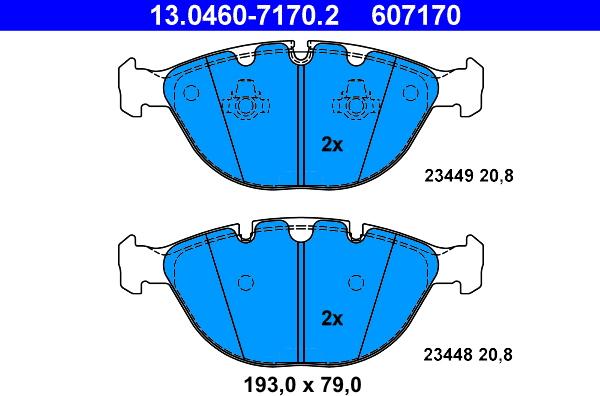 ATE 13.0460-7170.2 - Тормозные колодки, дисковые, комплект autospares.lv