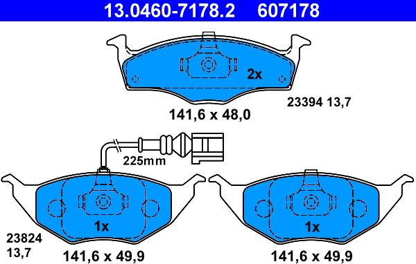 ATE 13.0460-7178.2 - Тормозные колодки, дисковые, комплект autospares.lv