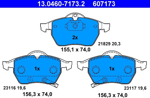 ATE 13.0460-7173.2 - Тормозные колодки, дисковые, комплект autospares.lv