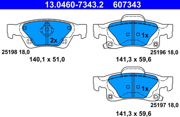 ATE 13.0460-7343.2 - Тормозные колодки, дисковые, комплект autospares.lv